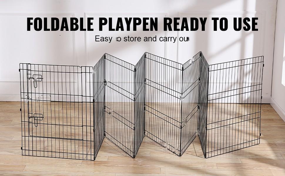 Dog Playpen 8 Panels Foldable Metal Exercise Pen With Pad Cover 30-Inch Height, Portable Indoor Outdoor Pet Enclosure, Easy Assembly Freestanding Modular Design For Training And Containment Of Medium To Large Dogs