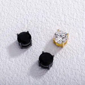 European & American Hip Hop Black Round Zircon Magnetic Earrings, Trendy Non-Piercing Ear Jewelry