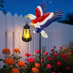 4th of July Decorations Outdoor Solar Lights, Solar Eagle Garden Lights with Lantern, Patriotic Eagle Stake Light for Yard Lawn Garden Patio