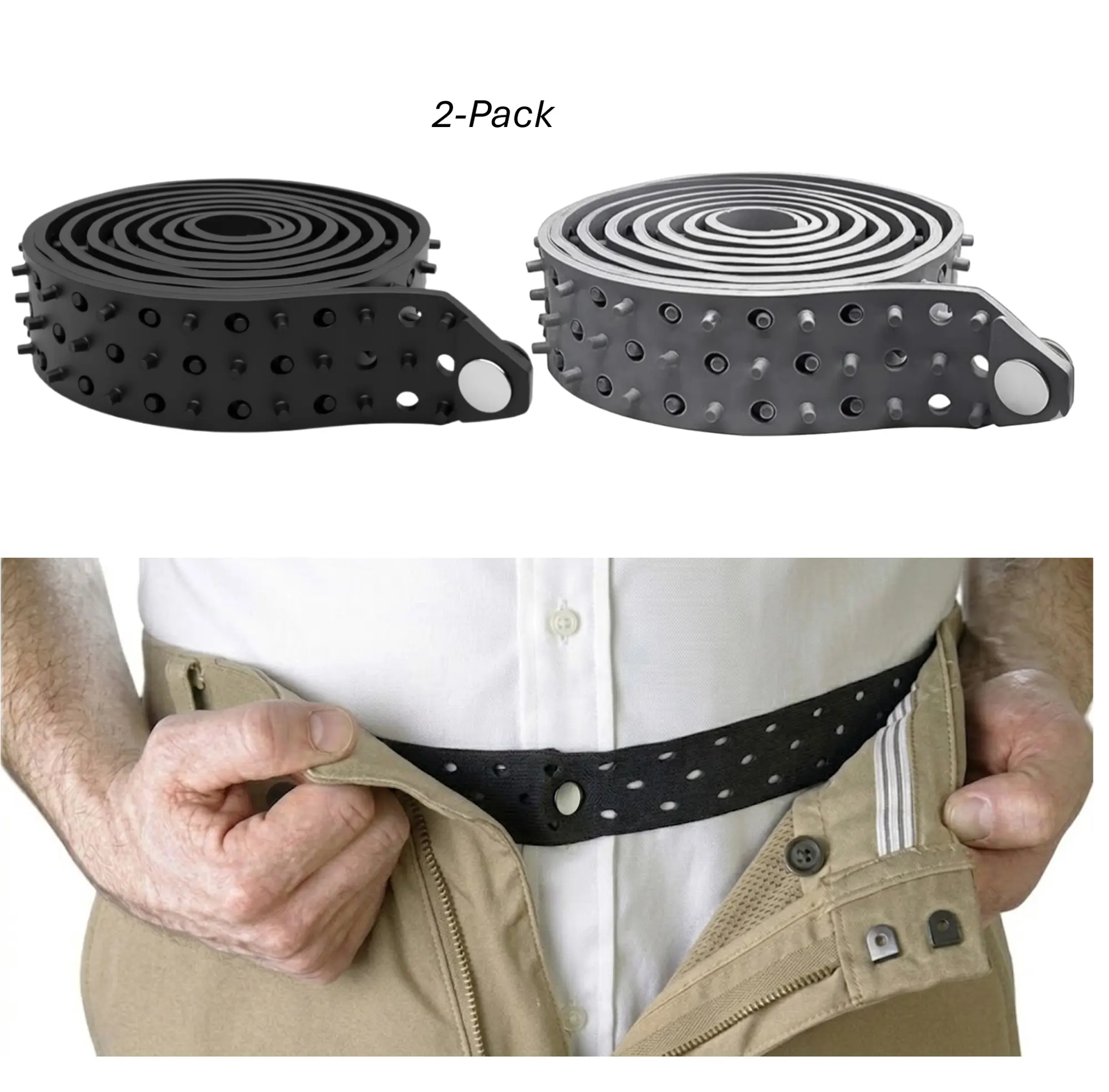 Shirt Tucker Rubber Belt 2-Pack - Black + Grey