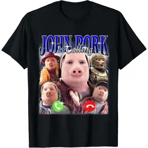 John Pork is Calling Meme Graphic T-Shirt – 90s Retro Style Unisex Tee, Viral Brainrot Humor Streetwear Shirt, Short Sleeve Casual Top, Soft Comfortable Fit, Trendy Meme Gift for Men & Women Everyday Outf
