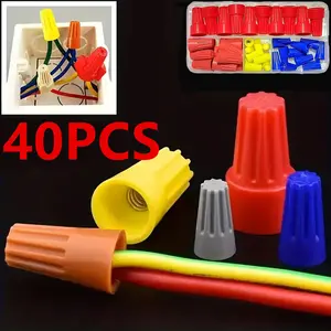 40pcs Boxed Fast Connector Set, Rotary Transform Spring Cover Terminal, Stainless Steel Spring, PVC Flame Retardant Housing, Awg 24-7, Quick Connector
