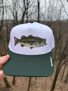 Largemouth Bass Snapback Hat- Dark Green/White