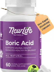 "NewLife Naturals - Boric Acid Suppositories for Women - 600mg - Feminine Care - Supports Health | Made in USA | 60 Capsules"