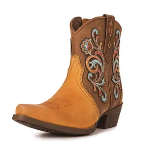 Montana West Cowgirl Boots for Women,Ankle Cowgirl Booties Embroidered  Mid Calf Pointed ,Western Boots Short Low Chunky Heel Classic Booties Shoes