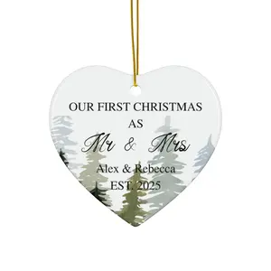 Personalized Ceramic Christmas Ornament, Mr & Mrs Heart Decoration, Snowflake, First Christmas Keepsake, Wedding Gift, Holiday Decor, Custom Gift