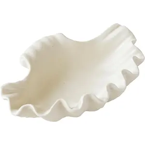 WENSHUO Ocean Shell Ceramic Decorative Bowl, Jewelry Dish for Rings, Trinkets, Crème