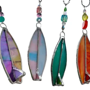 Stained Glass Surfboard Car Charm | Beaded Rearview Mirror Accessory | Beach Decor Gift | Handmade Coastal Ornament | Gift For Surfer
