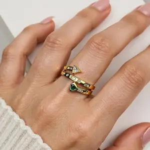 Fashion Adjustable Multi-Color Copper Stackable Ring - Slightly Inlaid Heart Wrap Design, Metal-Coated Stainless Steel Accents, Daily Commuter-Holiday Costume Jewelry for Summer Vibes, Metal Coating Stackable Rings