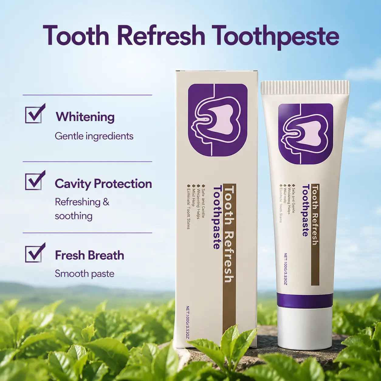 Natural Whitening Toothpaste 100g – Fresh Breath & Healthy Gum Care, Helps Strengthen Enamel, Reduce Plaque, Fight Cavities & Remove Coffee, Tea & Wine Stains, Gentle Daily Toothpaste for Sensitive Teeth & Oral Care