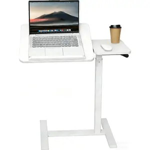 Overbed Bedside Table with Wheels, Pneumatic Adjustable Rolling Laptop Desk,Tiltable Bed Table Over The Bed,Mobile Standing Desk for Bedroom,Couch, Office