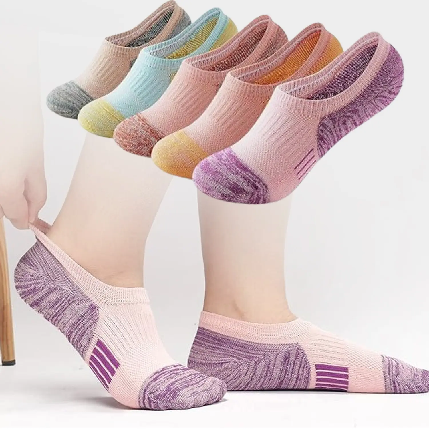 Women's 5-Pair Secure No-Show Athletic Ankle Socks, Cushioned for Running, Treadmill, Cycling, All-Season Adult Socks for Boat & Casual Footwear