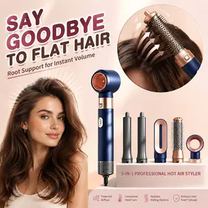 Five-In-One Negative Ion Hair Styler, Detachable Hot Air Brush Set, Multi-Function Hair Tool for All Hair Types, Blow Dry, Curl, Straighten, Volumize