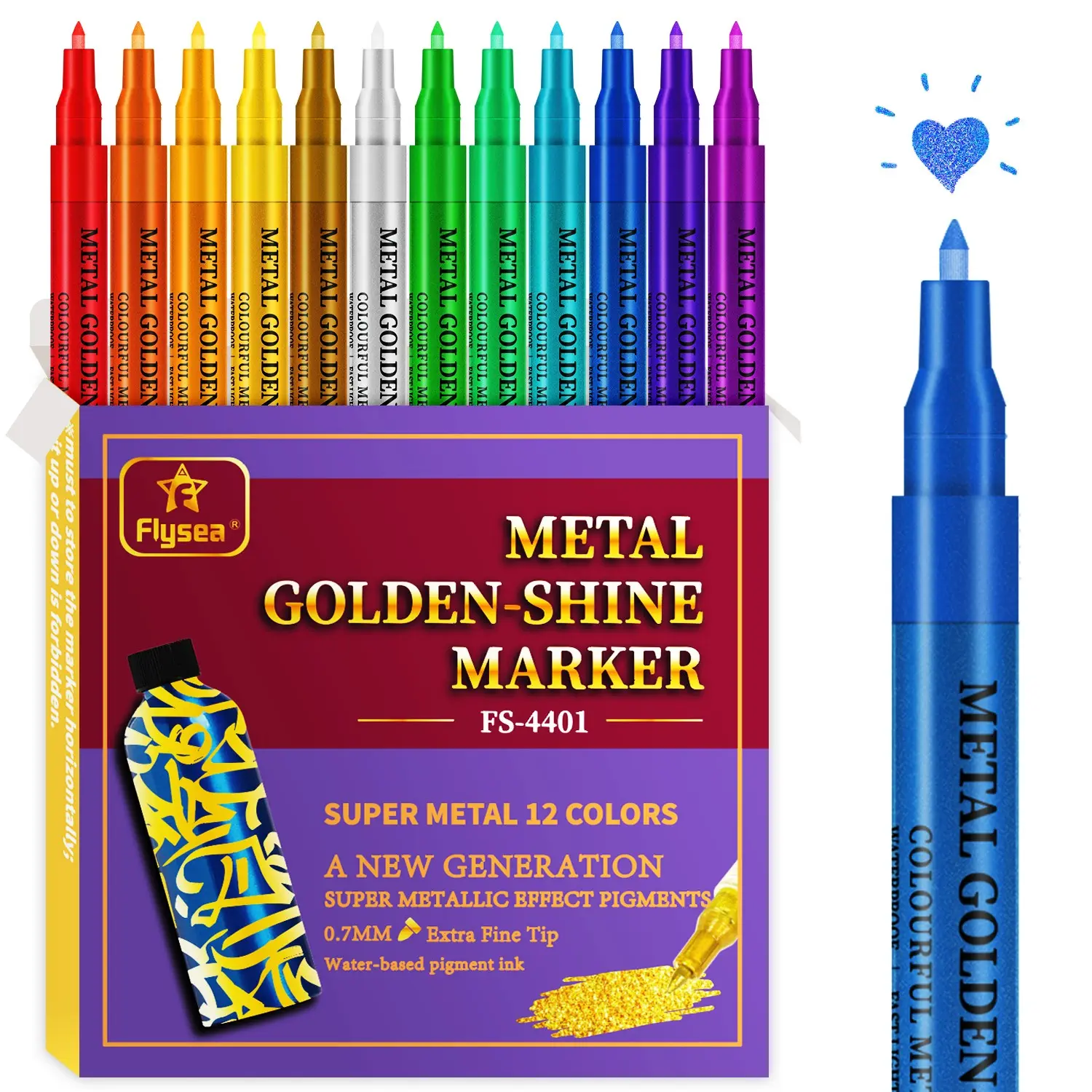 12 Colors Vibrant Acrylic Paint Markers, Painting Marker Pen, Metallic Sparkle Art Glitter Pens, Versatile Crafting for Scrapbook, Ceramics, Fabrics, and More, Marker Set