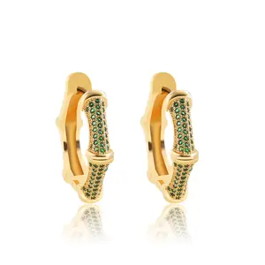 springtok Green/white zircon earrings hexagonal bamboo earrings pierced earrings for women daily wear gift
