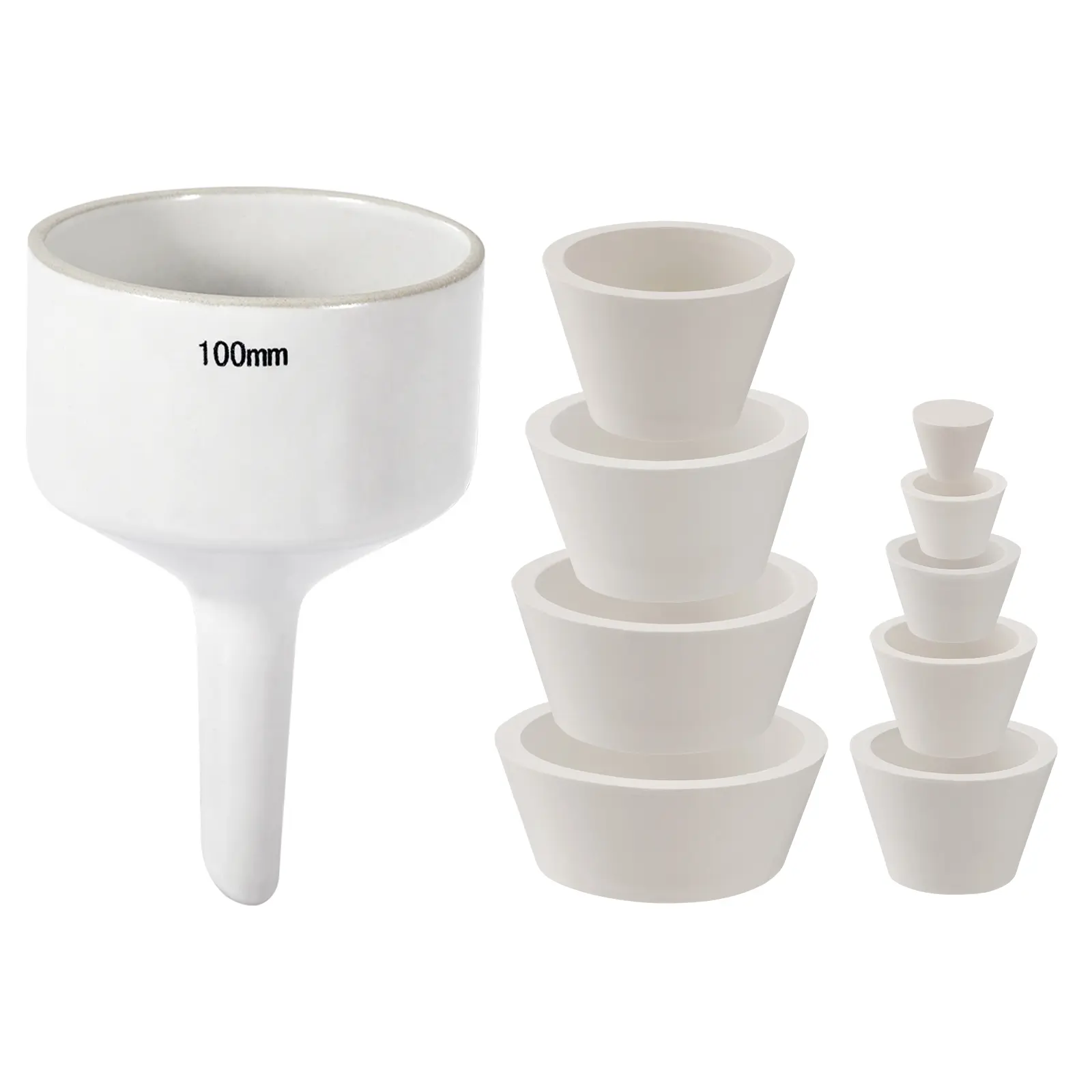 100mm Glazed Ceram High Purity Ceramic Buchner Funnel Filtration Tool Kit with 9 Universal Different-Size Adapters, 1+9 Pieces Laboratory Hand Tool Kit