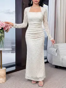 Urban Elegant White Lace Fitted Dress For Women Long Evening Dresses