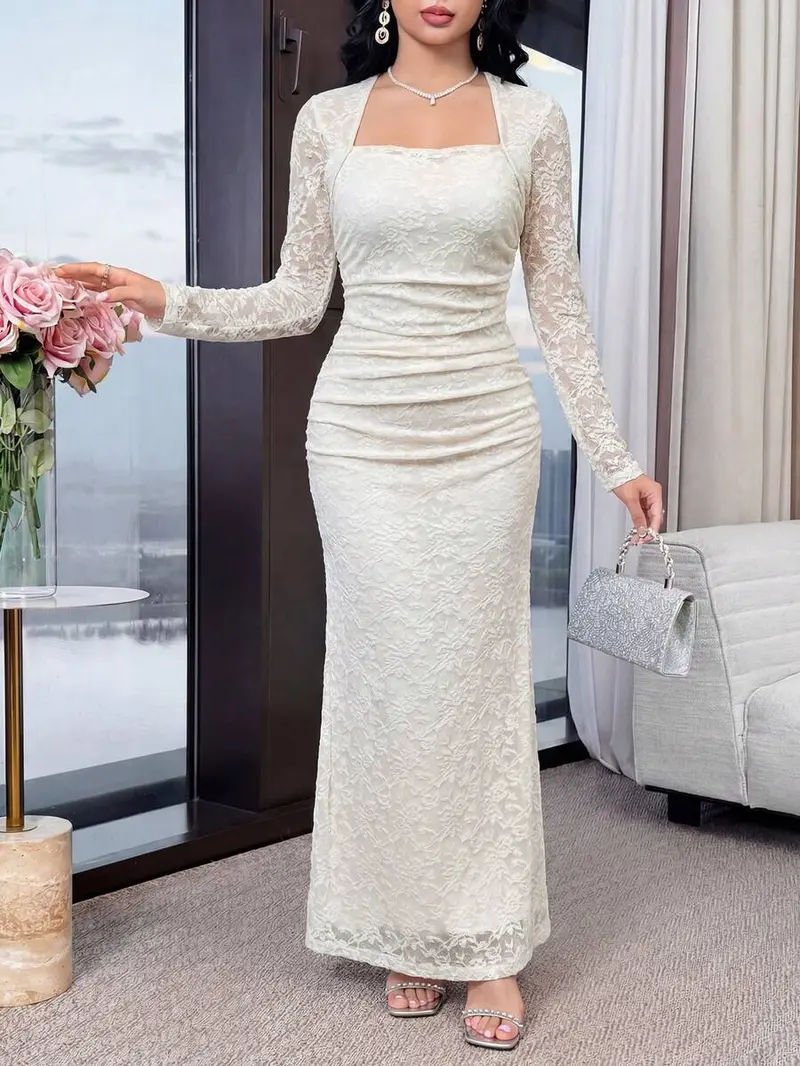 white lace long sleeve dress - TikTok Shop