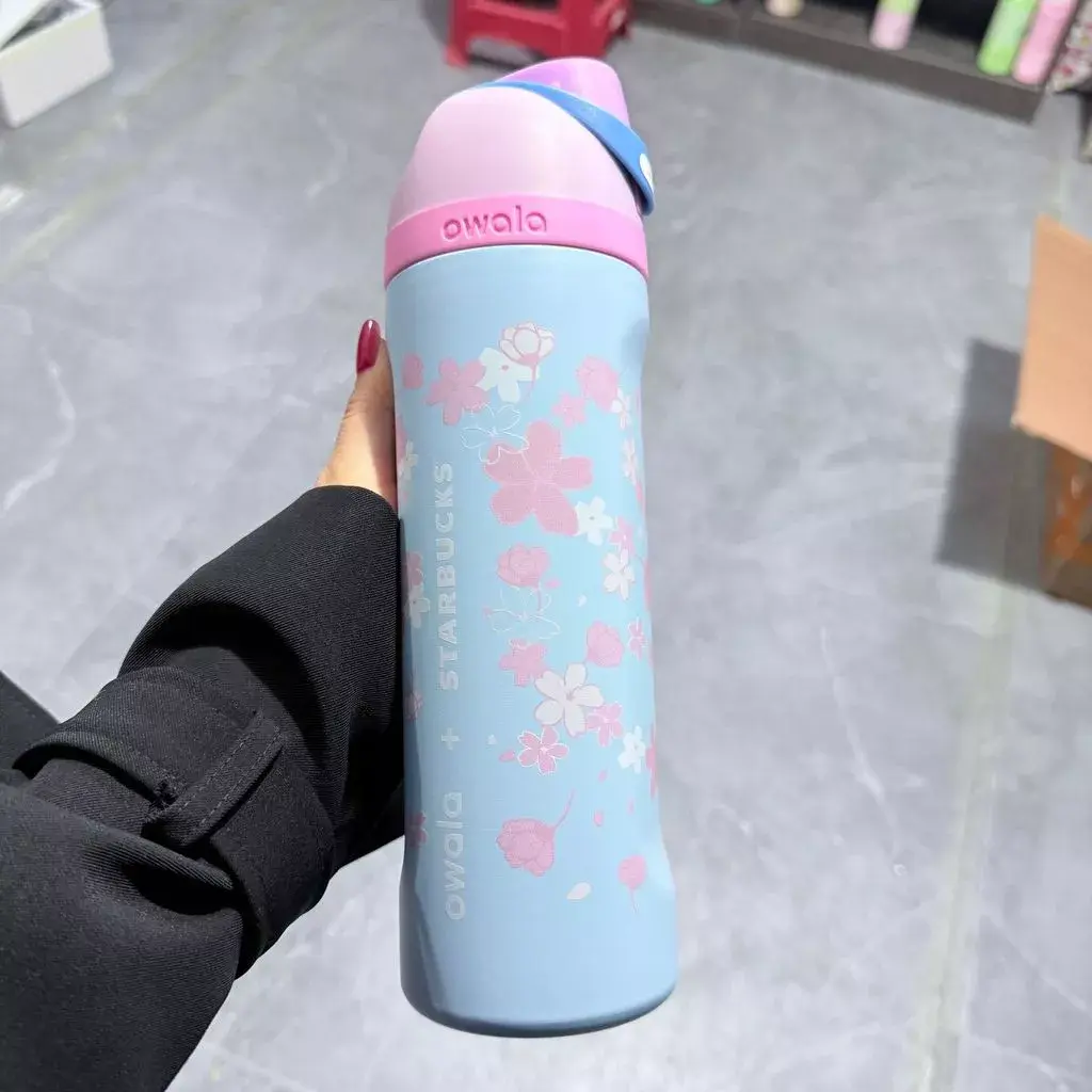 Owala FreeSip Sakura Floral 24oz Water Bottle, Insulated Stainless Steel Tumbler with Straw Lid, Leakproof Travel Flask for Daily Hydration