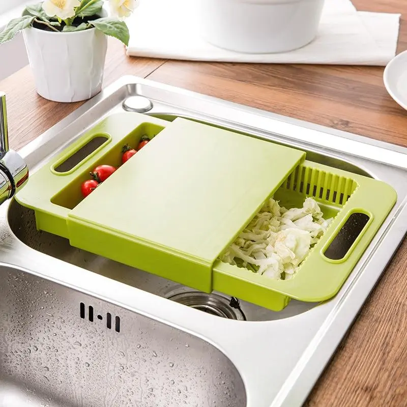 Multifunction Sink Cutting Board with Drain Basket & Food Prep Tray