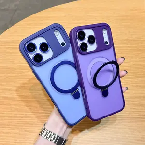 Magnetic Charging & Metal Folding Stand - Full-Body Drop-Proof Matte Case for iPhone 17/17 Pro Max/16 Pro Max/15 Pro Max & Samsung S25 Ultra/S24 Plus/S24+ | iPhone Silicone (Lens Film+Dust-Proof) & Samsung Acrylic Hard Case (Minimalist Unisex)