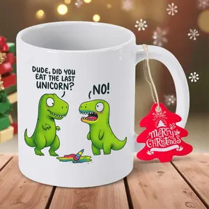 Humorous Dinosaur and Unicorn Ceramic Coffee Mug with "Did You Eat the Last Unicorn" Dino Design NonSlip Cup Hand Wash Only Unique Gift for Christmas Birthdays for Grandfather Durable for Milk Tea Cocoa Juice