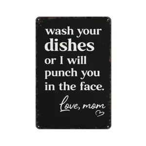 Vintage "Wash Your Dishes" Decorative Metal Sign - Humorous Quote Wall Plaque 8x12 Inch Decor for Kitchen, Dining Room, Dorm, Apartment & Home - Funny Mom Gag Gift