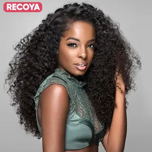 RECOYA Deep Wave 24 inch Black 13x4 Full HD Lace Front  Ready to Go Human Hair 180% High Densiy wig Beginners Glueless Wig