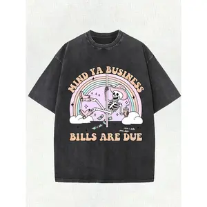 Men's Funny Graphic T-Shirt - "Mind Ya Business Bills Are Due" Dark Humor Tee - Heavyweight 220gsm Washed  Shirt - Loose Fit Streetwear Top for Casual Outfits & Parties - Black Crewneck Everyday Essential, Funny T Shirts, Summer Clothing,