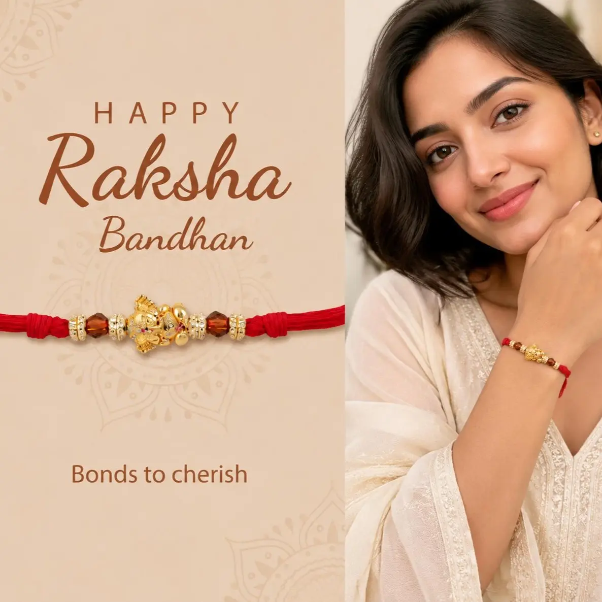 Ganesha Rakhi Bracelet for Raksha Bandhan, Red Thread Bracelet with Elephant Charm, Indian Festival Gift for Brother Sister, Symbol of Love, Protection & Family Bond