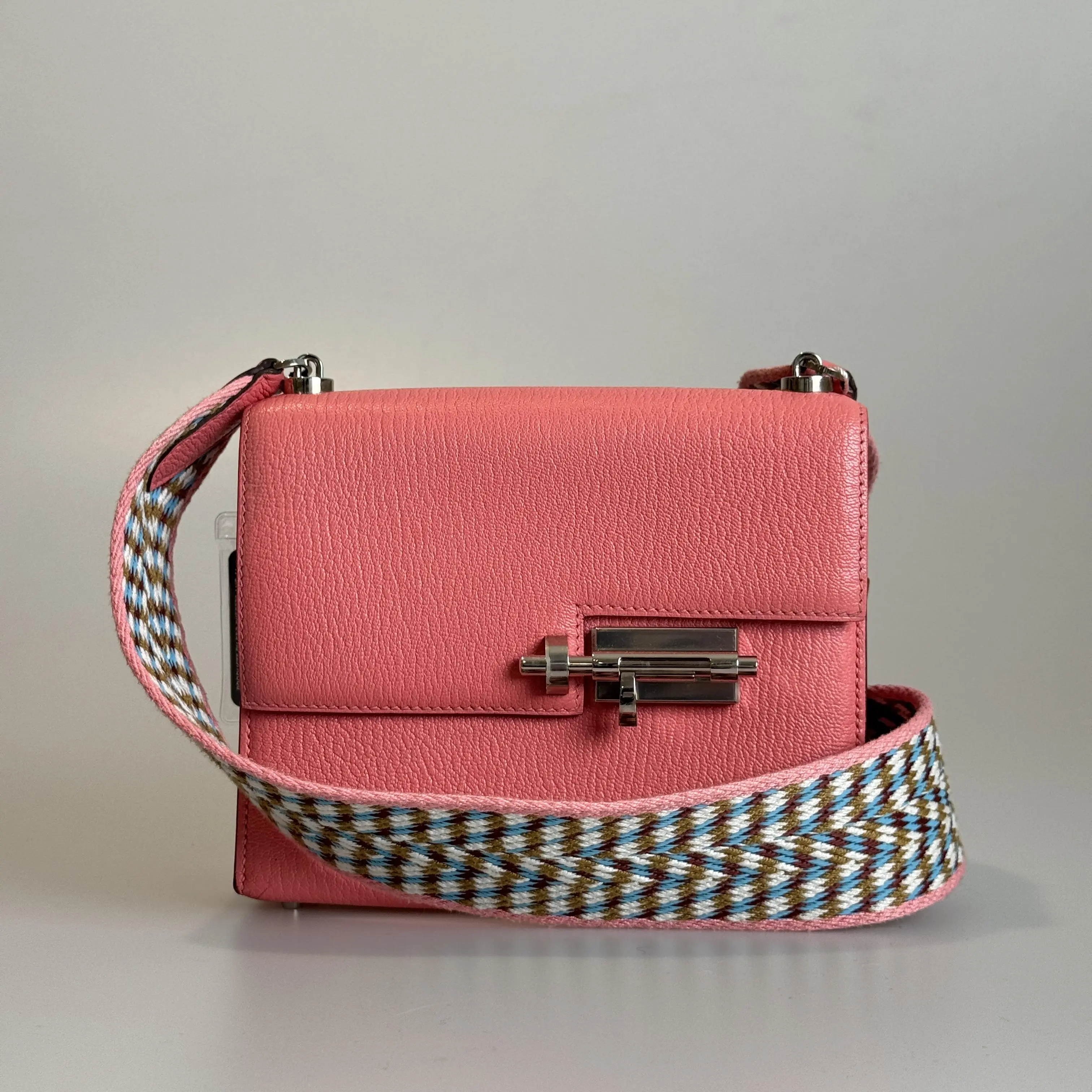 Pre-owned HERMÈS Chevre Shoulder Bag Verrou Mini Summer Rose Pink Silver Tone Hardware with Fabric Wide Strap 24556548