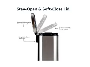 Smudge Resistant Small Rectangular Trash Can for Bathroom/Living Room, Brushed Stainless Steel, 12L/3.1Gal, Satin Nickel Finish Kitchen Bucket