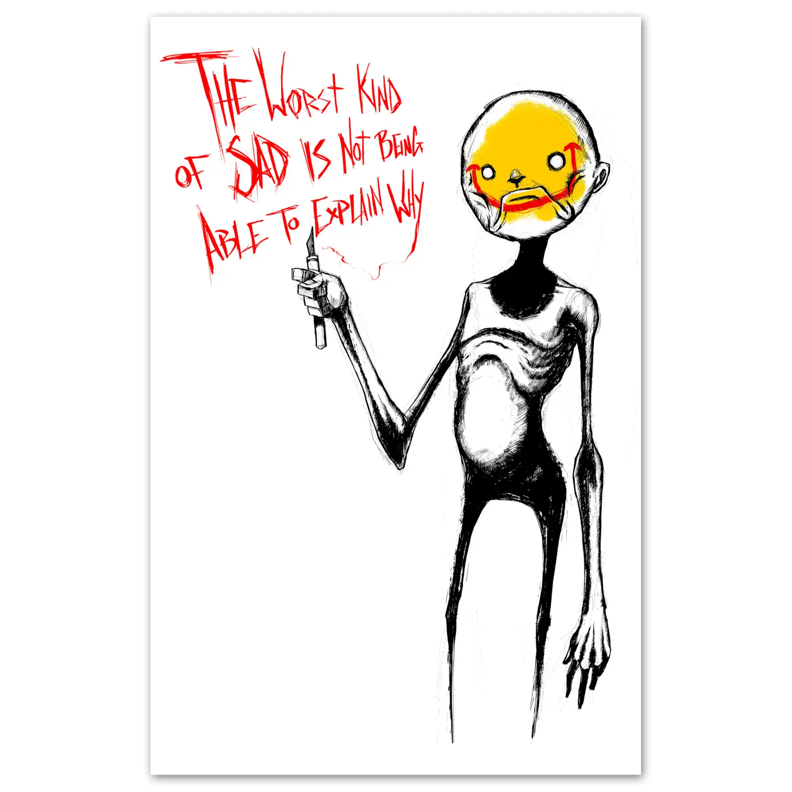 dopamine decor 2025-Art Print, Worst Kind of Sadness Art Print, Depression Anxiety Original Artwork Decoration Poster Room Gift Wall Glossy Hanging Painting