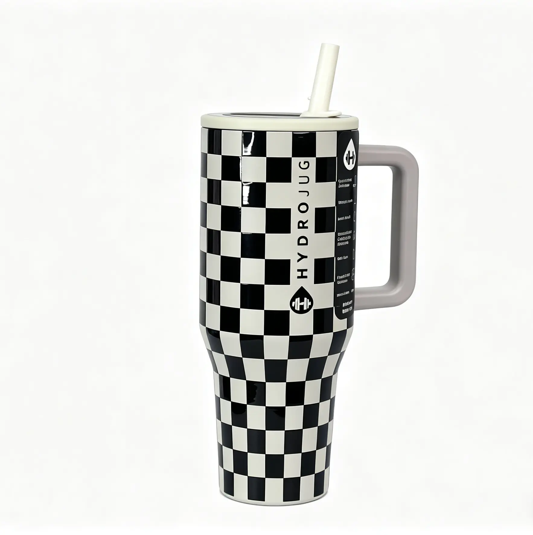 HydroJug 40oz Traveler Stainless Steel Sports Water Bottle, Black and white checkered Print, Ergonomic Handle, BPA-Free Ideal for Sports, Casual Daily Use, Outdoor Activities & Fitness