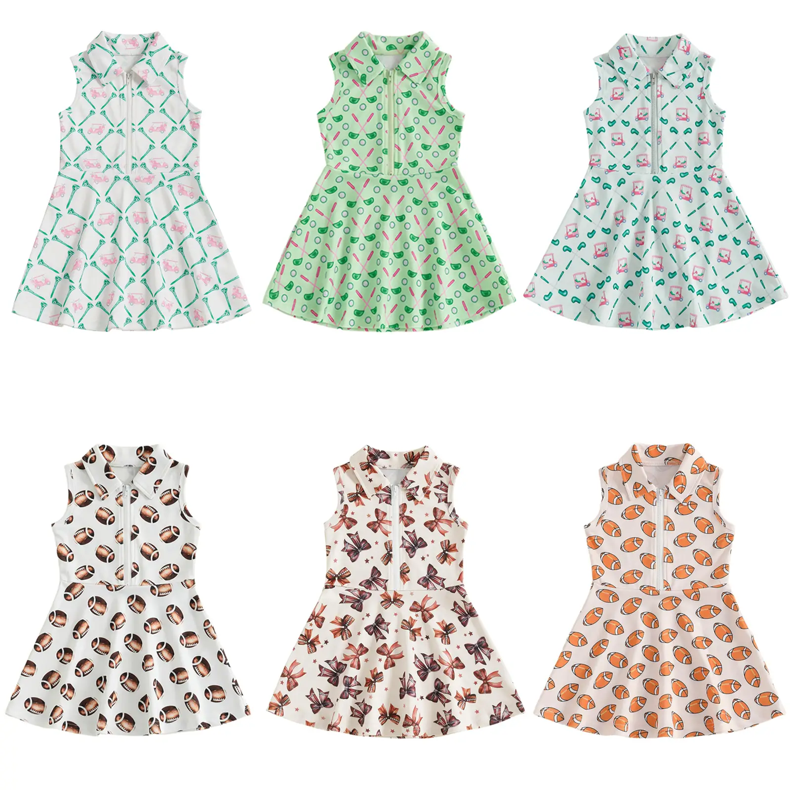 Kids Toddler Girl Golf Football Polo Tank Dress Baby Sleeveless Zipper A-line Athletic Dresses Camo Game Day Clothes