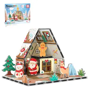PICASSO-TILES Gingerbread House Magnetic Tiles for Kids – 46PCS STEM Construction Building Blocks Educational Toy Set
