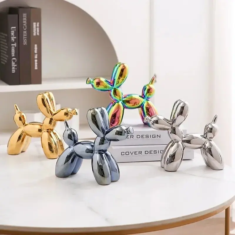 Mini Ceramic Balloon Dog Sculpture Abstract Ornament for Home and Office