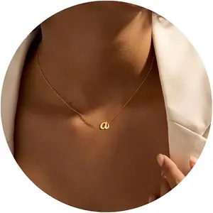 Small Initial Necklace for Women 18K Gold Plated Stainless Steel Cursive Script Tiny Letter Necklace Personalized Name Necklace