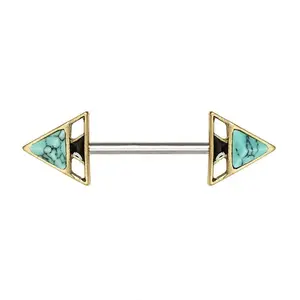 Gold Plated Turquoise Triangle Pyramid Nipple Bar