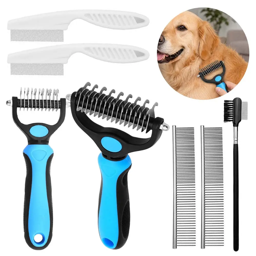 7 Packs Pet Grooming Comb, Deshedding Dog Brush & Undercoat Rake, 2-in-1 Double-Sided Dematting Comb for Dogs & Cats, Removes Loose Hair and Excess Fur, Detangles Long Hair & Thick Coats