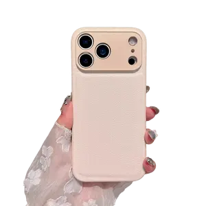 Smooth metallic paint finish with soft faux leather texture, for iPhone 17promax 17Air 16promax   15plus 14 13pro 12promax,oversized raised camera lip fully shields lenses, anti-slip & fingerprint resistant, 7 neutral pastel