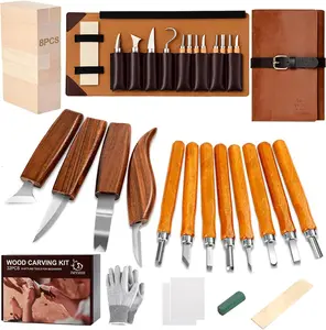 Wood Carving Kit with Leather Case,Wood Carving Tools Set with Wood Carving Knife,Detail Knives,Basswood Blocks,Gloves,Strop Block,Polishing Compound for Whittling Kit Hobbies for Adults father day gift