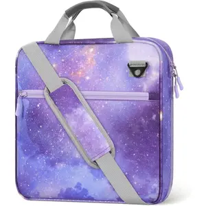 GJ  F-LBK08  Zipper Binder, 2 inch 3 Ring Binder with 500 Sheet Capacity Multi-Pocket School Bag with Padded Shoulder Strap Handle, School Supplies Organizer for Middle Student, Star Purple