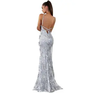 2025 Dress V-neck Brace Backless Sequined Lace-up Gown Ball Gown Formal Womenswear Comfort Workwear Minimalist Basic Wine Red Sleeveless wedding guest dresses spring wedding guest dress slim outfit church  outfits Beaded Off-Shoulder Slim elegant sequin