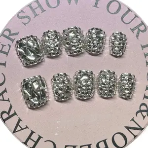 10Pc Short Square Press On Nails Art Decoration With Nail Filer And Nail Glue Included Instructions For Application