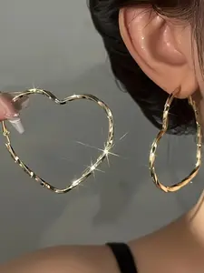 Oversized Heart Hoop Earrings for Women Heart Shaped Earrings Trendy Metallic Twisted Surface Love Heart Earring Punk Style Party Jewelry