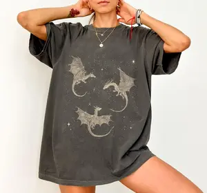 Comfort Colors Flying Dragons Shirt, Dragon Fantasy T-Shirt, Dragon Gift, Dragon Lover Gift for Book Reader, Oversized Bookish T Shirt