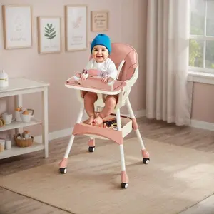 Portable 2-In-1 Baby High Chair With Double Trays, Convertible Detachable Design Turns Into Low Chair, Easy Clean Feeding Chair With Lock Wheels And Toy Storage Basket(Blue)