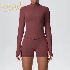 UPGROTH New Stand-Up Collar Seamless Zip-Up Jacket & Quick-Dry Butt-Lifting Three-Quarter Pants Running Fitness Yoga Outfit Set for Active Lifestyles