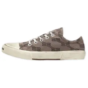 Balenciaga Paris Low-Top Lace-Up Fashion Sneakers for Men in Brown Distressed Finish